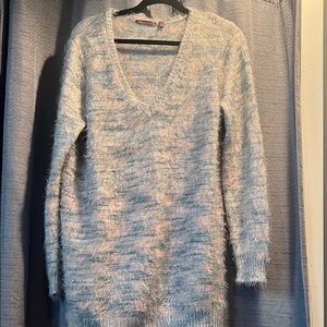 525 America Blue Fuzzy V-Neck Sweater